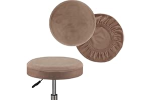 GAMUKAI Round Bar Stool Covers - Super Soft Velvet and Washable Elastic Stool Cushion Slipcover for Dia.14-16" Chair, Set of 2 (Taupe, Large)