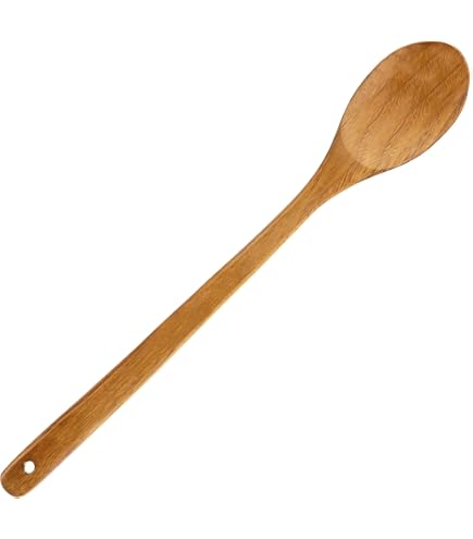 teemando® 2 x ronde merk-kooklepel van hout, 30 cm, kooklepel voor koken en bakken