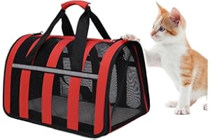 Treer Trasportino Gatto, Borsa Ripiegabile Trasportino per Gatti Viaggio, Cane con Materasso Morbido Striscia Riflettente,Aereo Borsa per Animali Domestici