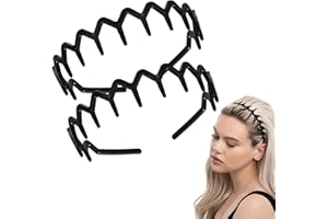Esshogo 2 Stück Zickzack Haarreifen, rutschfeste Schwarze Kamm Haarbänder, Kunststoff Haarkamm-Stirnband, Damen Komfort-Zig Zag Headband, Haarreifen Damen