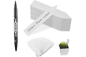 Bewudy Lot de 100 étiquettes pour plantes d'extérieur, étiquettes en plastique avec marqueur, réutilisables, recyclables, étiquettes de jardin avec surfaces faciles à écrire
