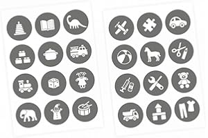 nikima Schönes für Kinder Möbelaufkleber Ordnungssticker für Spielzeug Weiss/GRAU - Möbelfolie Kinderzimmer, Ordnung Lernen, Aufbewahrung, Ordnungssystem