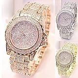 Altsommer Luxus Business Männer Uhr mit Diamant 2 cm Edelstahlarmband,Freizeit Uhr mit Diamant Zifferblatt,Damen Herren Watch,Watch mit Einstellbare Dornschließe für Damen Frauen (Gold)