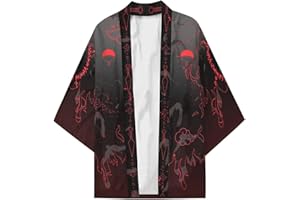 Piccodos Homme Femme Uchiha Clan Ichizoku uchiwa Kimono Cosplay Cape de Costume Manteau Cardigan Noir Taille S-4XL