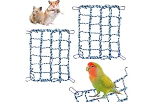 CQJ 2 Pcs Rat Climbing Ropes for Cage Accessories - Rat Toys with 12.6 x 9.84 inch Hammock, Cotton Rope Bridge for Bird, Ladder with 4 Silver Hooks (Blue)