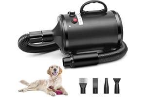 NAMYOPRCE Soffiatore per Cani, Asciugacapelli per Cani Blower 2800W, Phon Cani velocità e Temperatura Regolabili, Meno Rumore asciuga cane Toelettatura Animali con 4 Ugelli per Uso Privato e Professionale