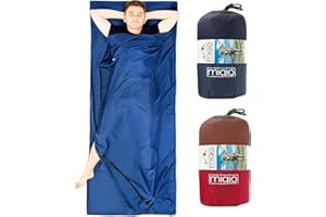 Miqio® 2in1 Baumwoll Hüttenschlafsack Ultra leicht mit Reißverschluss (Koppelbar): Dünner Komfort Reiseschlafsack und XL Reisedecke in Einem - Sommerschlafsack Innenschlafsack