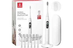 Oclean X Pro Elite Gift Set Cepillo eléctrico, Pantalla táctil inteligente, <45dB, 84,000 Movimientos por minuto, 32 Niveles de intensidad, 4 Modos,Sensor de presión, 35 días de duración, IPX7, Gris