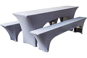 Tenger Home Elastische Hussen für Bierzeltgarnitur Biertischhussen Bierbank-Auflage & Tischdecke für 70cm 3 TLG-Set Breite Stretch Hussen für Festzeltgarnituren Bierbank (für 70 cm Tisch, Grau)