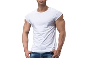 MUSCLE ALIVE Uomo Atletico Magliette Tees Corto Manica Muscolo Taglio per Bodybuilding Allenarsi Formazione Fitness Top Equipaggio Collo Cotone