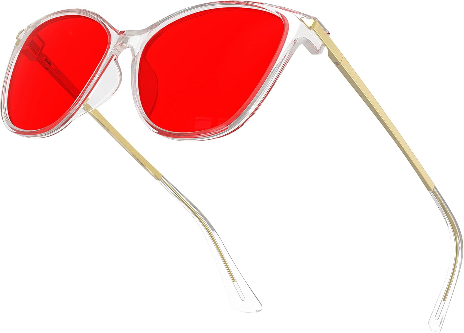 Bloomoak Gafas para Dormir con Lente Rojo Oscuro, Montura Cat Eye Grande y Elegante, Bloqueo 100% de Luz Azul y Verde, Antifatiga Ocular para Mujer (Marco transparente)