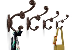 COMFIFY Decorative Rustic Wall Hooks – Shabby Chic Set of 4 Wall Mounted Hooks for Coats, Bags, Towels and More – Vintage Hooks for Farmhouse Décor - Sturdy, Cast Iron Hooks in Rustic Brown Color