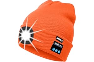ATNKE LED beleuchtete Bluetooth Beanie Kappe, wiederaufladbare USB-Musikalische Laufmütze mit extrem hellem 4 LED Licht wasserdichte Lampe für das Skifahren