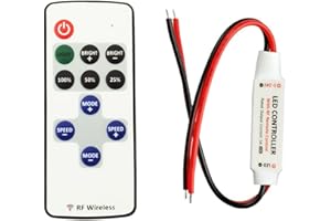 LITAELEK Controller LED DC 5V-24V 5A Remote Control LED Strip 2 Pines Tira LED de Control Remoto Cinta LED Controlador Receptor Inalámbrico RF DC 12V Banda LED Monocromática Dimmer