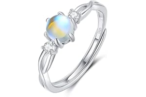 GULICX Solid 925 Sterling Silver Ring for Women Men, Moonstone Cubic Zirconia CZ Celtic Knot Adjustable Rings, Eternity Engagement Promise Finger Ring Anniversary Wedding Silver Rings Jewellery Gifts