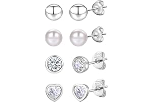 RANKEEF 4/6 Pairs Sterling Silver Stud Earrings for Women Hypoallergenic Lightweight Silver Stud Earrings Set Cubic Zirconia Sleeper S925 Silver Studs Earrings For Women…