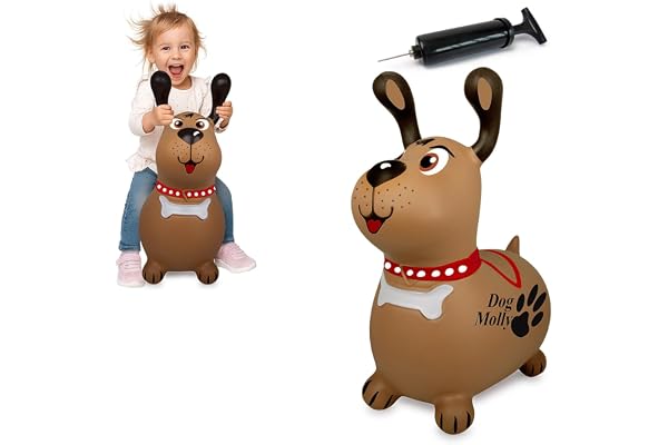 JAMARA 466005 Hoppdjur Dog Molly HoppyDoo – leksak för barn, hoppdjur baby inomhus utomhus, gåva till barn, trädgårdsleksak, lättskött, BPA-fri, med pump