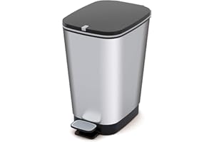 Keter Kis Chic Bin S - Pattumiera a Pedale Ideale per il Bagno con Capacità di 10 Lt, 18X27X30H cm - Grigia Metalizzata