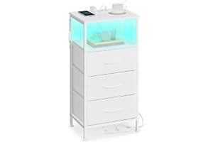 SONGMICS Sängbord med LED och Uttag, 3 Lådor, Öppen Hylla | Nattduksbord för Sovrum, App-Kontroll, 39,6 x 30 x 75,9 cm, Moln