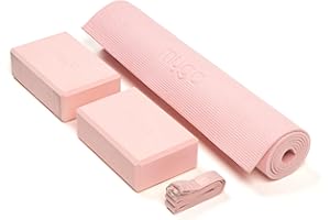 ‎MYGA Myga Yoga-Starter-Set – Yogamatte, 2 Yoga-Blöcke und Yogagurt – Starter-Set mit Matte, 2 Steinen & Metall-D-Ring-Gürtel für Anfänger in Yoga, Pilates & Fitness