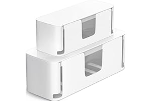 Mudeela Pack of 2 cable boxes, large and small, cable organiser box for cables, cable management box, cable hiding box for hiding surge protection, white