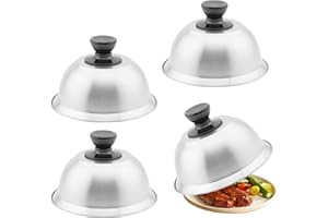 KONESKY Edelstahl Burgerglocke 4er Set, Grillhaube Schmelzglocke mit Verbrühungsschutzgriff, Schmelzglocke für Cheeseburger 16cm im Durchmesser für Cheeseburger Schmelzglocke Burge Hamburgern