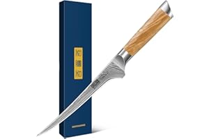 HOSHANHO Damas Couteau à Filet 18cm, Professionnel 67 Couche Damas Acier de Couteau à Fileter pour Poisson, Super Tranchant Couteau de Cuisine avec Manche Ergonomique en Bois