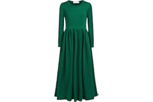 Arshiner Dziewczęca sukienka z długim rękawem sukienka maxi dziecięca jednokolorowa sukienka maxi jesień zima swing sukienka skaterska basic sukienka rekreacyjna z kieszeniami sukienka imprezowa rozm. 98-152