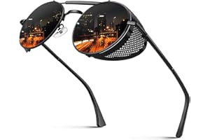CGID Polarised Sunglasses for Women Men Steampunk Retro Round Unisex Eyewear Glasses UV400,Side Shield Goggles Gothic Sun Glasses