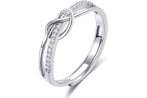 BMMYE 925 Sterling Silver Rings for Women Love Knot Rings Adjustable Open Finger Feather Rings Jewelry Gifts Crossed Rings for Women with Cubic Zirconia