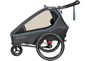 Qeridoo Kidgoo 2 Navy Blue | Fahrradanhänger 2 Kinder | Fahrrad Anhänger Kinder mit Federung & Easy ARS | Jogger Kinderwagen | Kinderfahrradanhänger klappbar | Kinderbuggy 45L | Walker & Bike Trailer