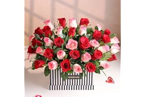 FlowerAura Premium Fresh Live Flower Bouquet of 40 Pink & Red Roses In FA Designer Box Gift For Birthday | Anniversary | Love | Home Decor | Fathers Day Gift For Dad (Same Day Delivery)