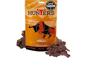 Hunters Biltong – Chilli Beef Biltong, 250g pack High Protein, low fat, Thin Tender Slices of authentic Beef Biltong, beef Jerky, Gluten & MSG Free, Convenient Snack