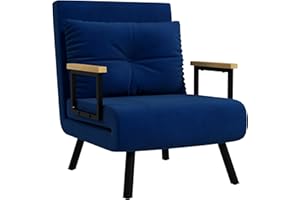 HOMCOM 4 in 1 Poltrona Letto Singolo, Poltrona Pieghevole con Schienale Regolabile in 5 Posizioni, Divano Letto con Cuscino, Seduta Imbottita, in Velluto per Casa e Ufficio, 63x73x81 cm, Blu