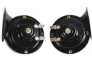 BSEICAL 2 Piezas Bocina Coche 12v Potente Tren, Bocina Aire Comprimido 300dB Claxon Moto Impermeable Con Soporte, Universal Electrónico Train Horn Caracol Claxon para Coche Camion Bicicleta y Barco (Negro)