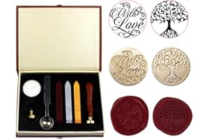 ‎DSAREN Dsaren Wachssiegel Stempel Vintage Siegelwachs Stempel Set mit Siegellack Sticks 2 Siegel Kerze Wachsschmelzlöffel für Weihnachten Hochzeit Buchstaben Briefsiegel (With love + Baum des Lebens)