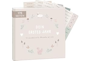 mintkind® Babyalbum "Mein erstes Lebensjahr" Wald + Sticker Set | Baby Fotoalbum zum Selbstgestalten | Baby Geschenk für Mädchen und Junge | Babybuch zum Eintragen | Baby-Tagebuch ab 0 Monate