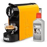 Bialetti Gioia, Macchina da Caffè Espresso per Capsule in Alluminio sistema Caffè d'Italia, Supercompatta, Ocra + Decalcifica