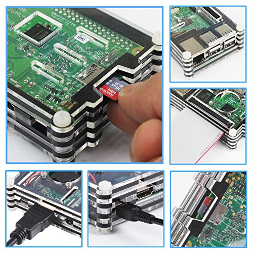 Para Raspberry Pi 3 Modelo B Kit  Carcasa de acr  lico de 9 capas   Cargador de corriente de 3A 5V con interruptor interrumpido   disipadores de calor   ventilador   placa de prueba   l  nea DuPont   Arco iris 