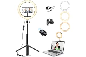 Fresion Ringlicht mit stativ Handy-8" Selfie Ringleuchte,LED Ringleuchte mit Clip,Kostenloses Lavalier-Mikrofon，für YouTube-Videoaufnahmen, Selfie, Live-Stream