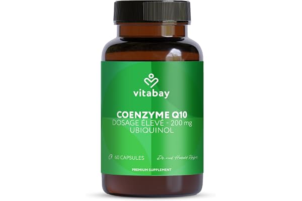 Vitabay Coenzyme Q10 Ubiquinol 200 mg – 60 capsules – hautement dosé – Q10 naturel sous forme active (ubiquinol) issu de fermentation végétale – sans additifs & testé en laboratoire en Allemagne