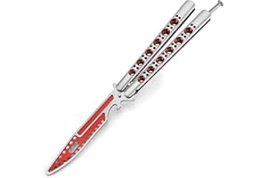 MARCOLO Practice Butterfly Trainer Full Stainless Steel Dull Balisong Trainer Unsharpened Butterfly Trainer Comb for CS GO Training Multifunctional Tool with Hexagon Wrench Bottle Opener Red