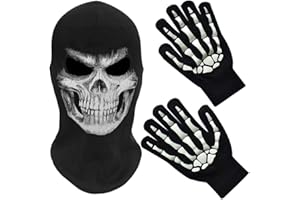 MELOP Full Face Skeleton Skull Ghost Halloween Balaclava Face Mask for Cosplay Costume Cycling Outdoor with Big SkullSkeleton Gloves