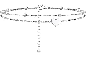 PROSILVER Women Initial Anklet Sterling Silver Heart Ankle Bracelet A-Z Letter, Adjustable Double-Layer Foot Chain for Beach Summer with Gift Box
