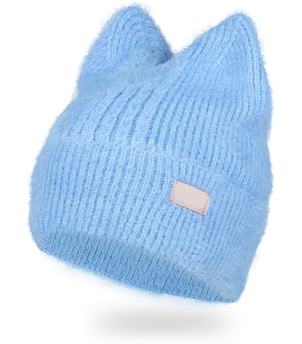 Bonnet Tricoté Femme Avec Oreilles De Chat Et 3 Pompons - Chaud, Doux - Parfait Automne/hiver