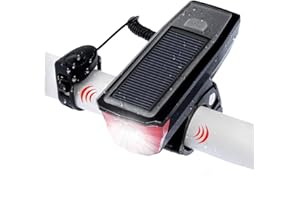 WASAGA Faro per Bici, Luce Frontale per Bicicletta Ricaricabile a 4 modalità Smart USB alimentata a energia Solare con Campana per Bici per Ciclismo Guida di Sicurezza Altoparlante a LED