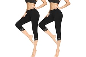 Geyuwoz Leggings Damen 3/4 High Waist Capri Leggins Blickdicht Caprihose Sommer Baumwolle Leggings mit Spitze Sporthose Leggins 7/8 für Damen Yoga Gym