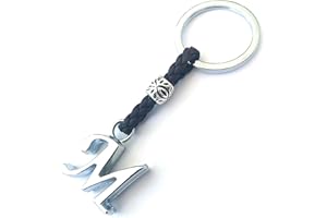 ASTER ALHELÍ - Llavero de Cuero con Iniciales Personalizado - Letras y abalorios de zamak Chapado en Plata - Llavero para Hombre o Mujer - Ideal para Regalo (M)