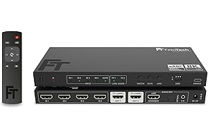 FeinTech AX341 HDMI 2.1 eARC Splitter Switch 4 In 2 Out mit Audio Extractor (eARC-Soundbar, Toslink & AUX), 8K 60Hz, 4K120Hz, Downscaler