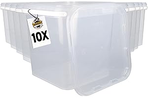 FixedByU Lot de 10 seaux couvercle - 5 l - Transparent - Carré - Seau en plastique alimentaire - Hermétique et stable - Seau vide poignée et couvercle - Convient pour les denrées alimentaires, la